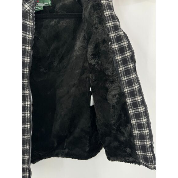 WOOLRICH Black White Plaid Faux Fur Lined Wool Vest Size S - Picture 4 of 8